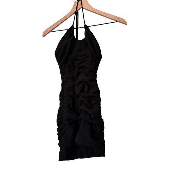 Zara Black Ruched Mini Dress XS Bodycon U-Neckline - Picture 2 of 8
